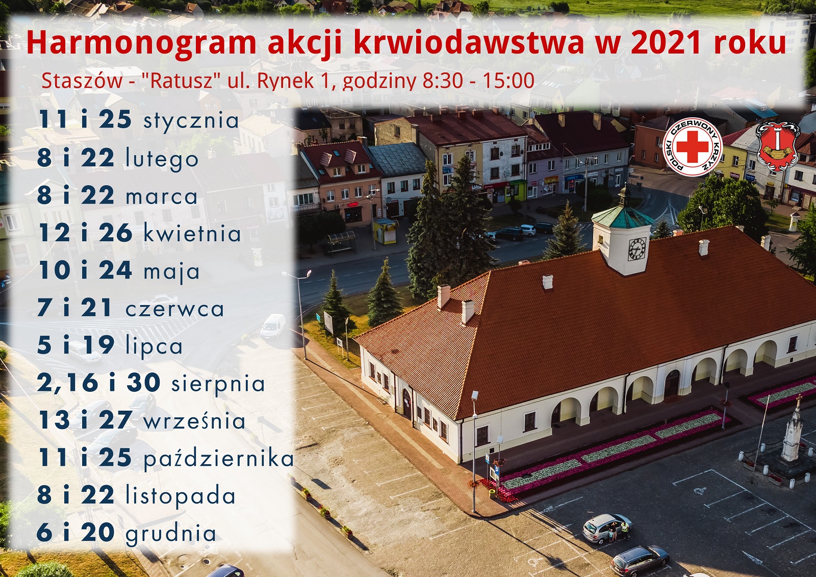 Harmonogram akcji krwiodawstwa w Staszowie w 2021 roku